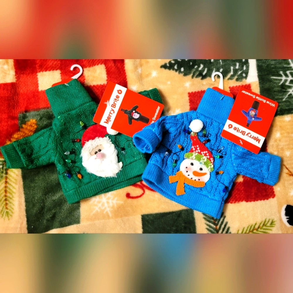 2 Merry Brite Christmas Wine Bottle Sweaters